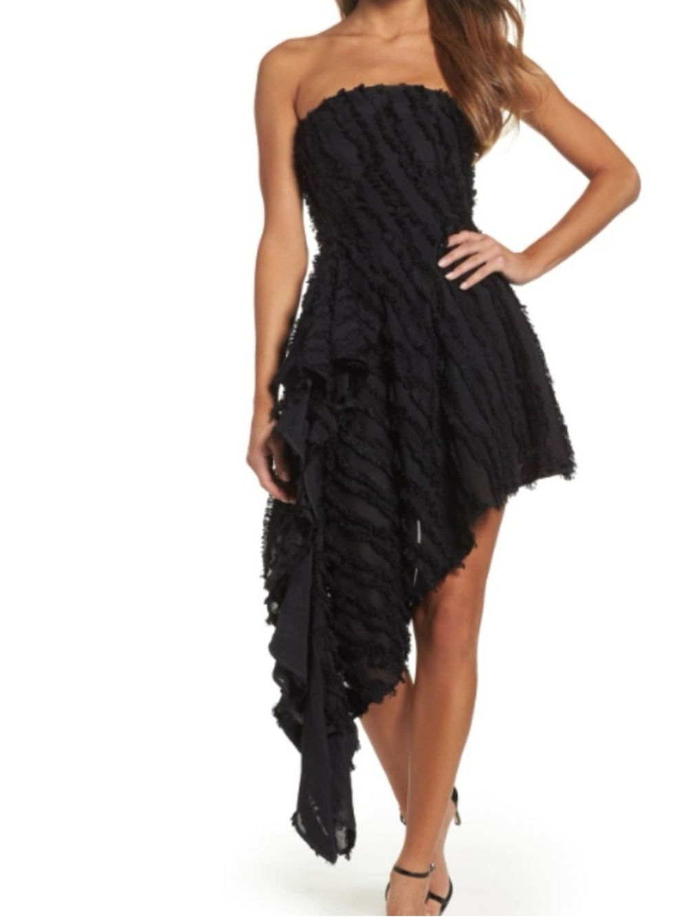 C/MEO Black Asymmetrical Ruffle Strapless Dress Women’s XS